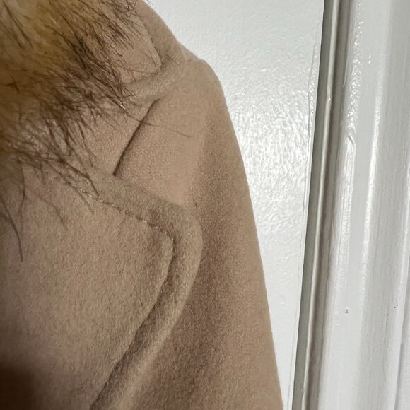 Moda International Victoria's Secret Tan Faux Fur Trim Longline Wool Peacoat XL - Picture 13 of 13